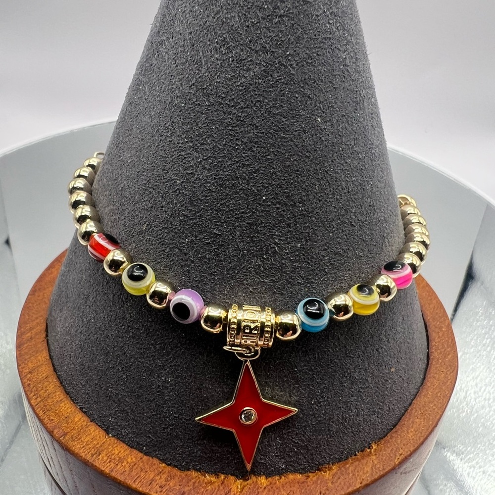 Brand New Evil Eye Protection Bracelet Red Star Charm Adjustable Slider Boho